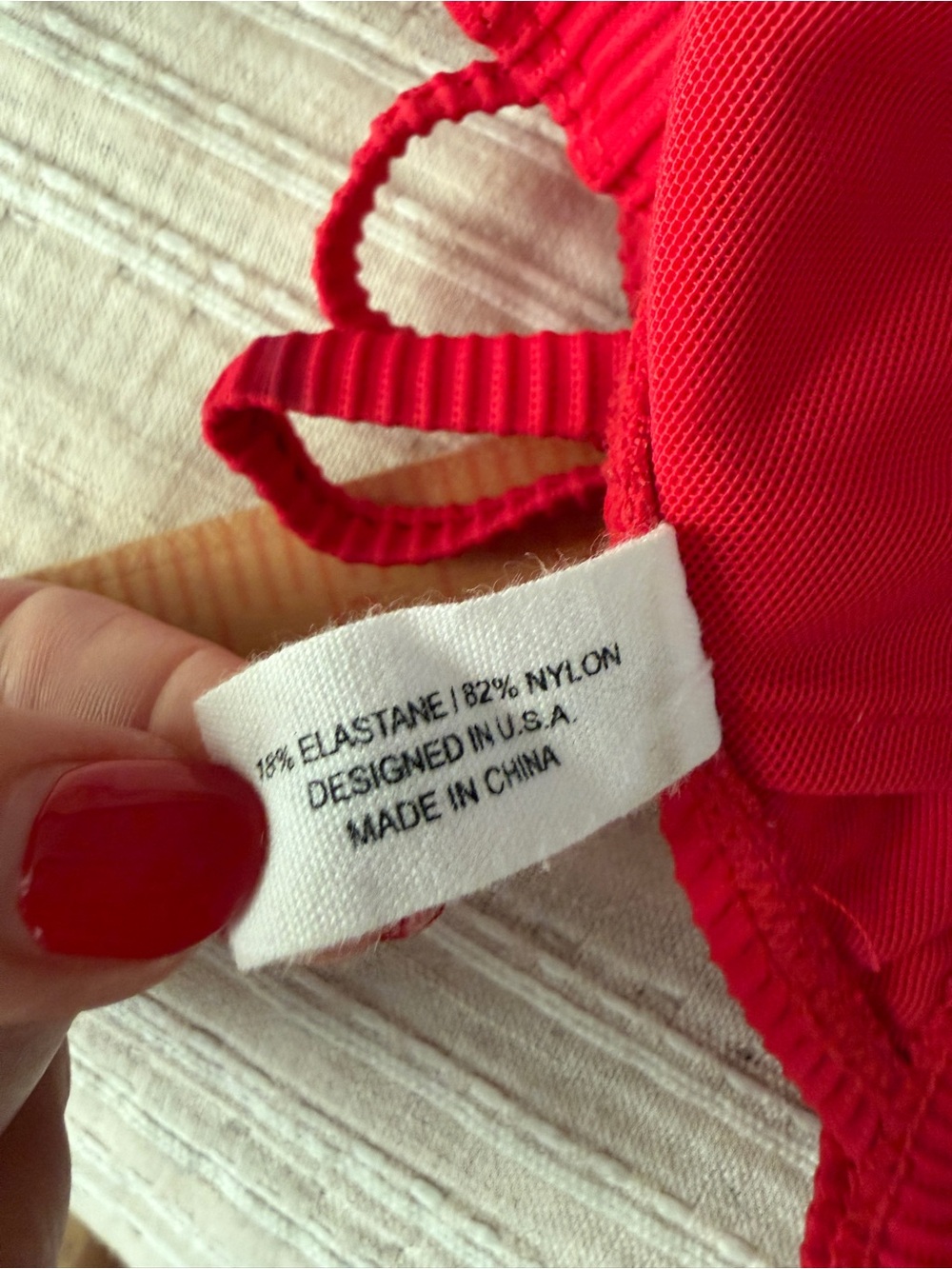 Red Ribbed Triangle Bikini Top - Picture 3 of 5